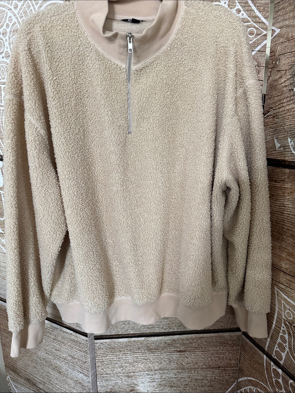 Buffalo David Bitton Beige Sherpa Half-Zip Turtleneck Sweater